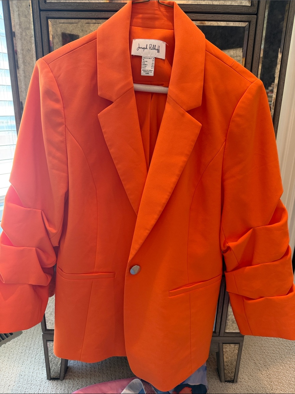 Joseph Ribkoff Bright Orange Ruched-Sleeve Blazer